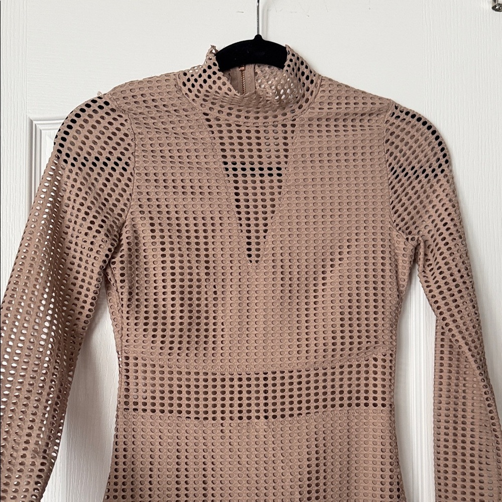 Elegant Tan Long Sleeve Dress - Picture 6 of 9